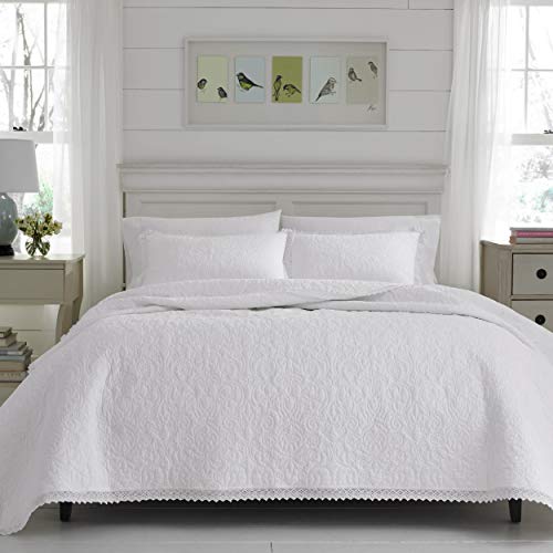  Laura Ashley Home - King Quilt Set, Lightweight Cotton Bedding With Matching Shams, Home Decor For All Seasons (Heirloom White, King)