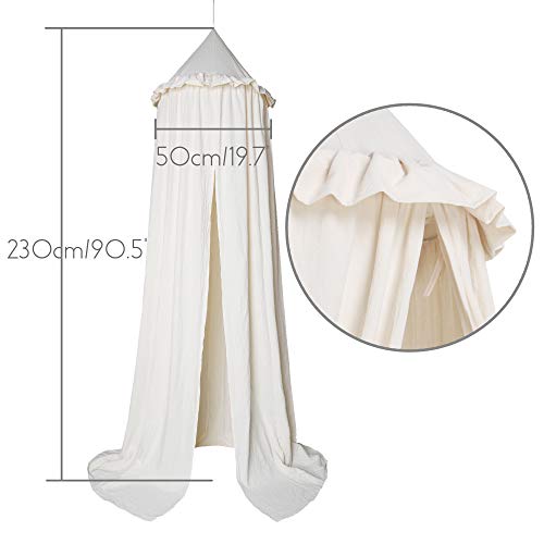  Kids Bed Canopy With Frills Cotton Cover Net For Baby Crib Reading Nook Curtain Hideaway Hanging Round Tent Nursery Bedding Play Room Decor
