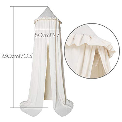  Kids Bed Canopy With Frills Cotton Cover Net For Baby Crib Reading Nook Curtain Hideaway Hanging Round Tent Nursery Bedding Play Room Decor