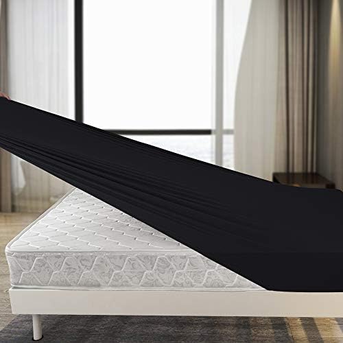  Stretchy Twin Fitted Sheet Only - Jersey Knit & Super Stretch, Snug Fit For Twin/Single, Twin XL Or RV/Camper Twin Size Mattress Deep Or Shallow Pocket, Non-Slip & Ultra Soft - Black/Gray