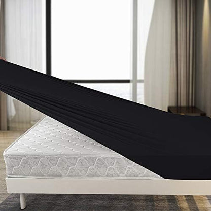  Stretchy Twin Fitted Sheet Only - Jersey Knit & Super Stretch, Snug Fit For Twin/Single, Twin XL Or RV/Camper Twin Size Mattress Deep Or Shallow Pocket, Non-Slip & Ultra Soft - Black/Gray