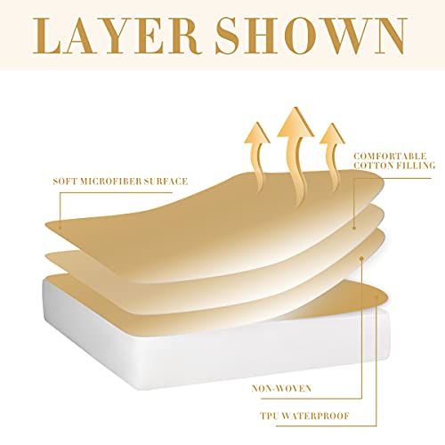 Quilted Fitted Twin XL Mattress Pad Cover, Waterproof Mattress Protector, Deep Pocket Elastic Fits Up To 21'', Breathable Soft Alternative Filling Mattress Pad