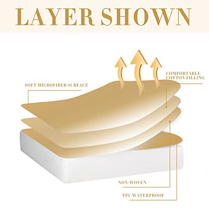 Quilted Fitted Twin XL Mattress Pad Cover, Waterproof Mattress Protector, Deep Pocket Elastic Fits Up To 21'', Breathable Soft Alternative Filling Mattress Pad