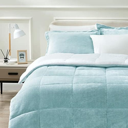  ART DEMO Home Sherpa Fleece All Season Ultra Soft Hypoallergenic Comforter Bed Set With Pillow Shams For Dorm, 2 Piece, Twin Size, Sage Green (SHPA-TWN-SG)