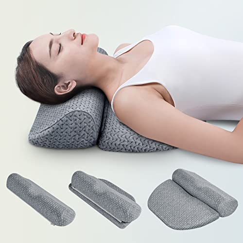  6-IN-1 Adjustable Cervical Neck Pillows For Pain Relief Sleeping, Memory Foam Bolster Pillows With Detachable Pad, Neck Support Pillow For Body Lumbar Knee Leg Back Orthopedic Neck Roll (Grey)