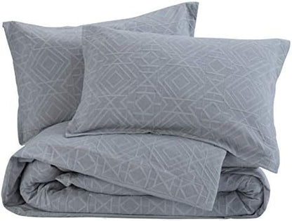  Meadow Park Matelasse Duvet Cover Set, 100% Cotton, Pre-Washed, Soft & Cozy, Woven Jacquard Textured, Modern Geo Design Bedding Set, King, White