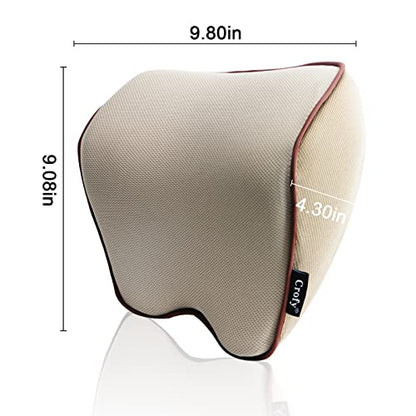  Crofy 2 Pack Car Neck Pillow, Softness Car Headrest Pillow For Driving With Adjustable Strap, 100% Memory Foam And Breathable Removable Cover, Comfortable Ergonomic Design (Beige)