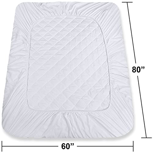  Quilted Fitted Mattress Pad (Queen) - Elastic Fitted Mattress Protector - Mattress Cover Stretches Up To 16 Inches Deep - Machine Washable Mattress Topper