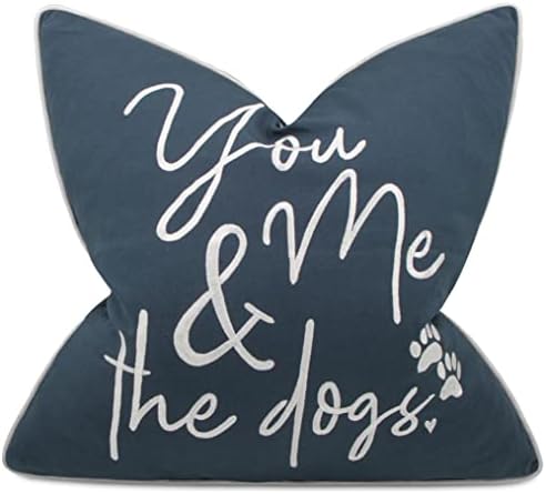  EURASIA DECOR You Me & Dogs Quote Embroidered Decorative Square Accent Throw Pillow Cover - Gifts For Dog Lover, Pet Lover, Home - 18x18 Inches, Grey