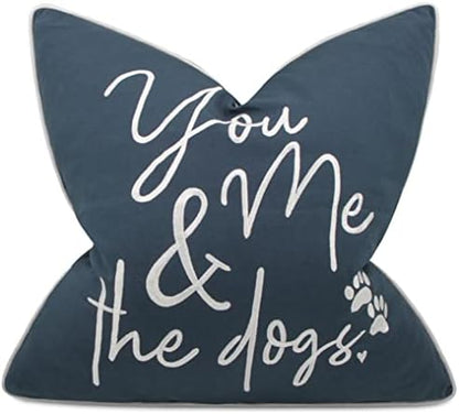  EURASIA DECOR You Me & Dogs Quote Embroidered Decorative Square Accent Throw Pillow Cover - Gifts For Dog Lover, Pet Lover, Home - 18x18 Inches, Grey