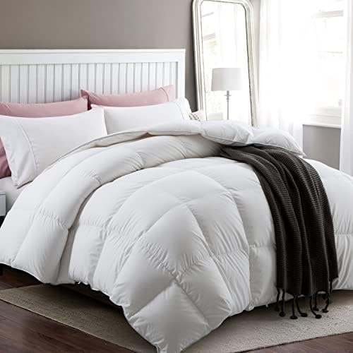  Luxury Pima Cotton Goose Feathers Down Duvet Insert King | All-Seasons Down Comforter | Ultra-Soft 750 Fill-Power Medium Warmth Hotel-Style Comforter Insert With Ties (106x90 Inches, White)