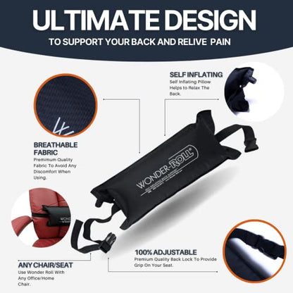  Wonder-Roll Self Inflating Travel Lumbar Pillow | Self Inflating Pillow Helps To Relax The Back. Use As An Inflatable Back Pillow, Inflatable Lumbar Pillow, And Inflatable Back Support