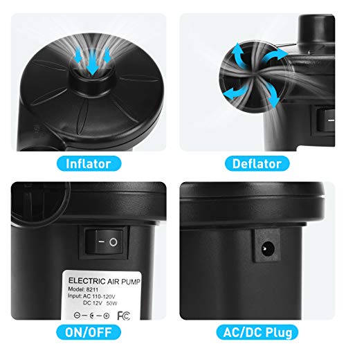  Electric Pump, PULIDIKI Air Pump For Inflatables Air Mattress Pump With 3 Nozzles Inflator/Deflator Portable Quick Air Pump For Camping Inflatables, Air Mattress Bed, Air Sofa, Pool Toys AC/DC (50W)