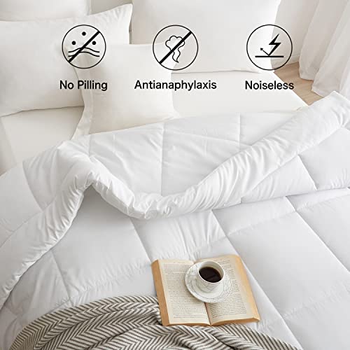  Down Alternative Comforter With Corner Tabs - Summer Quilted Light Weight Twin Size 140 GSM White Comforter, Machine Washable Microfiber Bedding