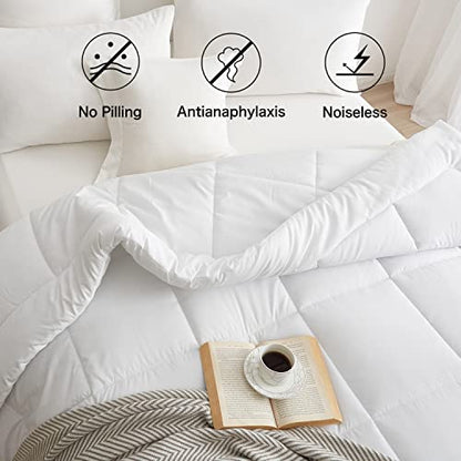  Down Alternative Comforter With Corner Tabs - Summer Quilted Light Weight Twin Size 140 GSM White Comforter, Machine Washable Microfiber Bedding