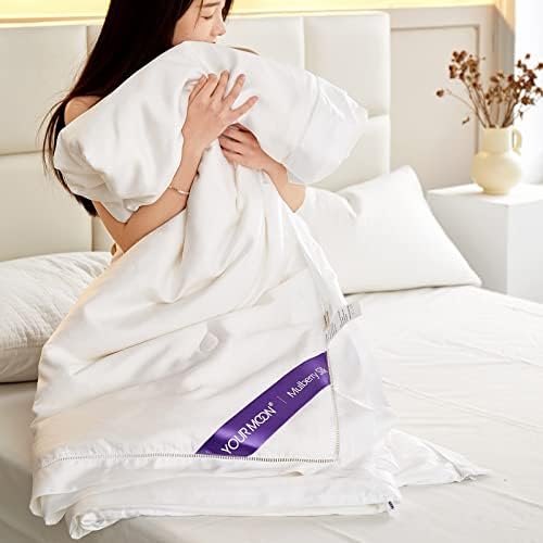  Pure Mulberry Silk Comforter King Size For All Season,100% Natural Long Strand Silk Fill Duvet, Luxury Mulberry Silk Bedding, Noiseless Cotton Shell (White)