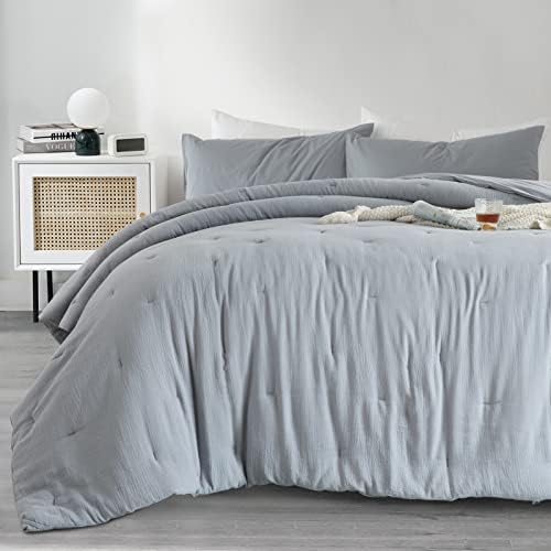  Soft Muslin Comforter Lightweight Oversized King Comforter 120x120, 100% Cotton Breathable Gauze White Bedding Comforter Duvet Insert