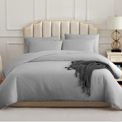  Waffle Duvet Cover King - Cooling Duvet Cover - Cotton Waffle Weave Duvet Cover Set With 1 King Duvet Cover And 4 Pillowcases - White Duvet Cover King Size - Cotton Duvet Cover (King, 104x90'' White)