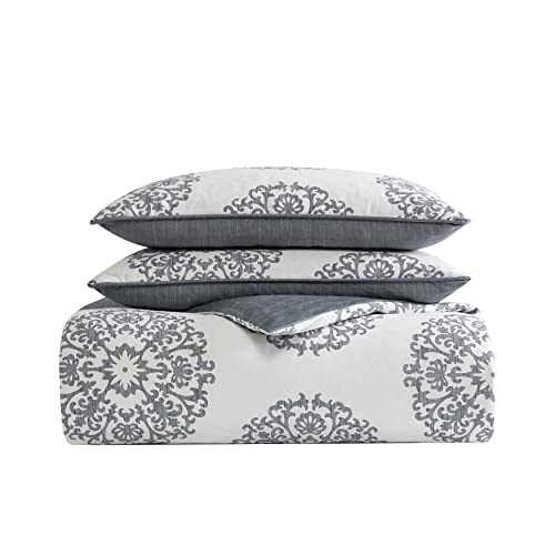  - King Duvet Cover Set, Reversible Cotton Sateen Bedding With Matching Shams, All Season Home Decor (Bristol Grey, King)