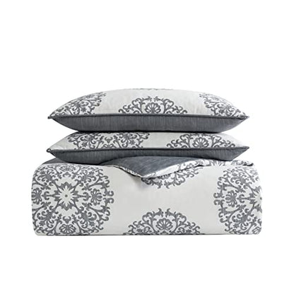  - King Duvet Cover Set, Reversible Cotton Sateen Bedding With Matching Shams, All Season Home Decor (Bristol Grey, King)