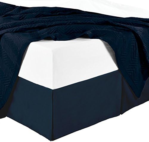  Sheetsnthings Microfiber Bed Skirts (14 Inch Drop) -California King Size, Solid Navy- Pleated Tailored Bedskirts With Split Corners