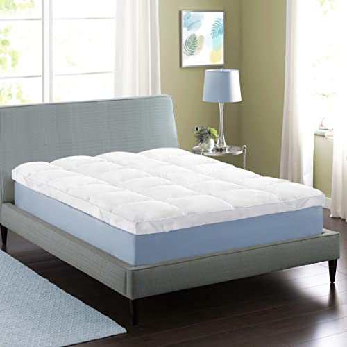  SUPERIOR, Alternative 2 Inch Deep Sized Bed Pillow Top, Comfort Pad, Fluffy Protector, Plush Cooling Extra Soft All-Season Mattress Topper, Full, White