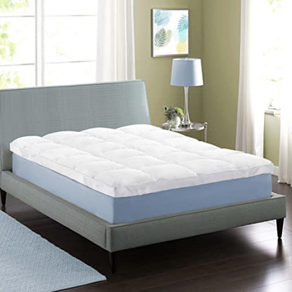  SUPERIOR, Alternative 2 Inch Deep Sized Bed Pillow Top, Comfort Pad, Fluffy Protector, Plush Cooling Extra Soft All-Season Mattress Topper, Full, White