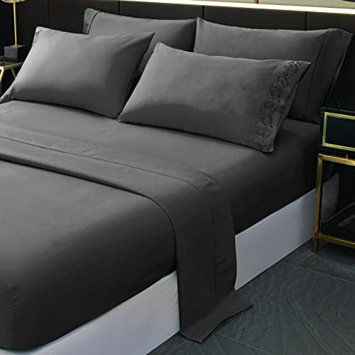  LONAVA King Size Sheets Set - 6 Piece Set Wrinkle Free Hotel Luxury Oeko-TEX Sheets And Pillowcases Set, Silky Soft Microfiber Bed Sheets, Breathable And Elastic, 16-Inch Deep Pockets, Gray
