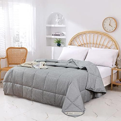  Wool Comforter Queen Size, Excellent Curl Wool Fill Duvet From Australia Temperature Regulation, 100% Natural Wool Quilt Washable All-Season Soft Noiseless Microfiber Shell (Gray, 90"x90")