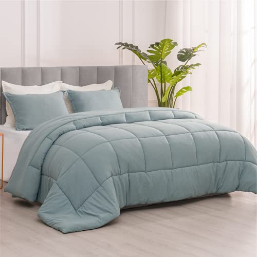 RECYCO King Comforter Set, Lightweight Ultra Soft Down Alternative Quilted Comforter, Duvet Insert Bedding Set With Pillow Sham For All Season, Sage Green