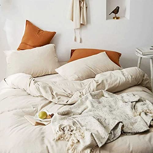  Beige Duvet Cover Queen Size, Soft Farmhouse Bedding Comforter Cover Set 3 Pieces With Zipper Closure, 1 Lightweight Microfiber Duvet Cover 90x90 Inches And 2 Pillow Shams For Women Men