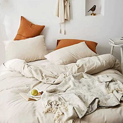  Beige Duvet Cover Queen Size, Soft Farmhouse Bedding Comforter Cover Set 3 Pieces With Zipper Closure, 1 Lightweight Microfiber Duvet Cover 90x90 Inches And 2 Pillow Shams For Women Men