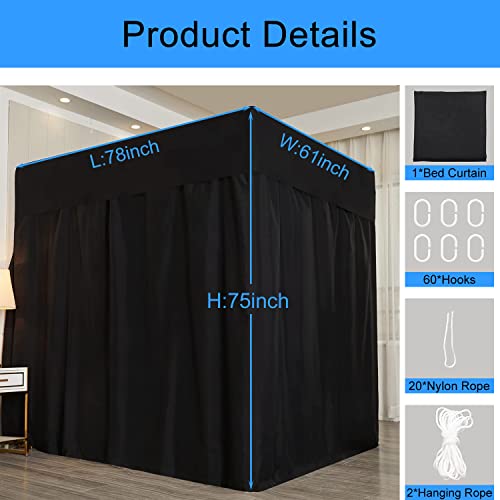  Joylife Bed Canopy Bed Curtains Set Black Bed Canopy For Girls, Canopy Curtains And Bed Canopy, Bed Canopy Curtains For Home Decorations (Pure Black, California King/King)