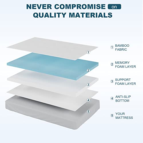  Twin XL Mattress Topper, Mattress Topper Twin Extra Long, Ferlizer 3 Inch Memory Foam Mattress Topper Twin XL For College Dorm With Removable Bamboo Cover And Straps