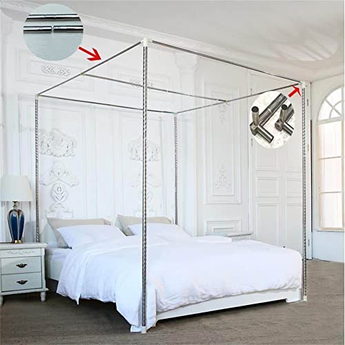  Xierdio Classic Canopy Bed Frame Post Stainless Steel Frame Poles Four Corner Bed Bracket Fit For Bedroom Decor Size Twin Full Queen King(Queen)