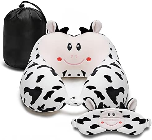  Travel Pillow For Kids And Adults, Cute Animal Memory Foam Neck Pillow With Soft Fleece Cover And Eye Mask Set, Airplane Pillow Travel Kit With Drawstring Organizer Bag, Machine Washable (Puppy)
