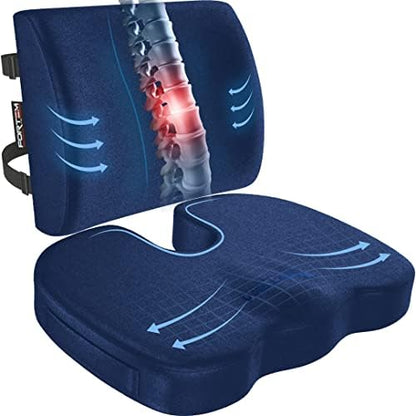  FORTEM Chair Cushion/Seat Cushion For Office, Lumbar Support For Chair, Car, Back Support Memory Foam Pillow Washable Cover (Black, Velour)