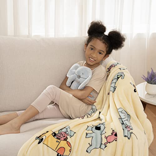  Berkshire Blanket & Mo Willems® VelvetLoft® Luxury Soft Cozy Cute Kids Throw Blanket,Gifts For Kids,Elephant & Piggie,50 In X 70 In(Official Mo Willems® Product)