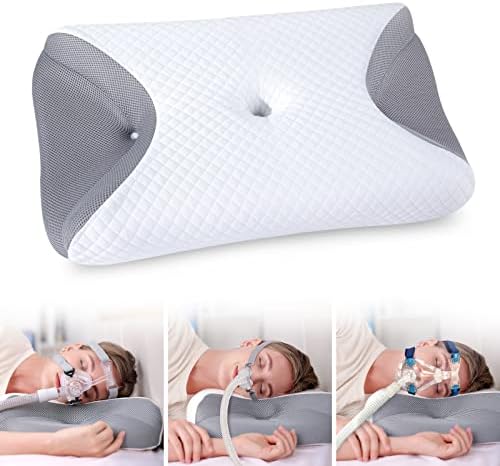  HOMCA CPAP Pillow, Memory Foam CPAP Pillow For Side Sleepers, Sleep Apnea Pillow For All CPAP Masks Users To Reduce Air Leaks & Masks Pressure, Cervical CPAP Pillow For Neck Pain Relief