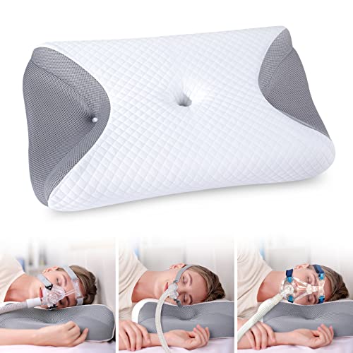  HOMCA CPAP Pillow, Memory Foam CPAP Pillow For Side Sleepers, Sleep Apnea Pillow For All CPAP Masks Users To Reduce Air Leaks & Masks Pressure, Cervical CPAP Pillow For Neck Pain Relief