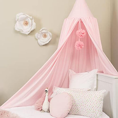  Rincess Bed Canopy For Girls Room With Pom Pom- Kids Canopy Bed, Reading Nook For Kids, Princess Room Decor, Crib Canopy Bed Curtains, Toddler Bed Canopy, White Bed Canopy Or Pink Canopy