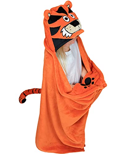  Wearable Hooded Blanket For Kids, Animal Hooded Blanket (Tiger Blanket)