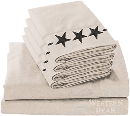  Western Peak Lightweight Microfiber Polyester Bed Sheet 6 Piece Set Embroidery Star Pillow Case (Brown, Queen)