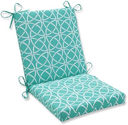  Pillow Perfect Outdoor/Indoor Catamaran Tile Aqua Square Corner Seat Cushions, 20" X 20", Blue, 2 Pack