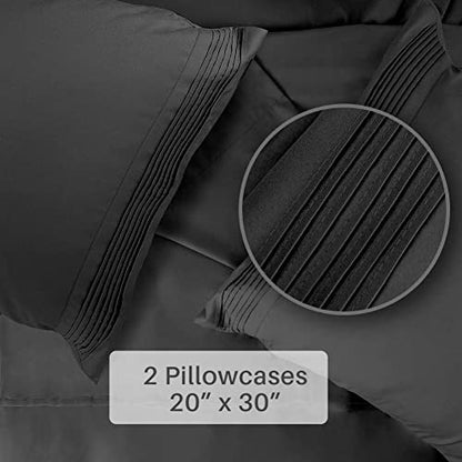  Queen Bed Sheet Set, 4pcs Bedding Sheets & Pillowcases, Soft Microfiber 1800 Thread Count 16" Deep Pocket Luxury Bed Sheets - Hypoallergenic, Wrinkle & Fade Resistant (Black)