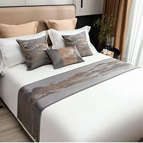  QFWMCW Luxury Bed Runner Bed Runners For King Size Bed Bedding Runner Bed Scarf Home Decorative Bed End Scarf For Hotel Wedding Room Home Guestroom, Gray, King 19.7x95.4in