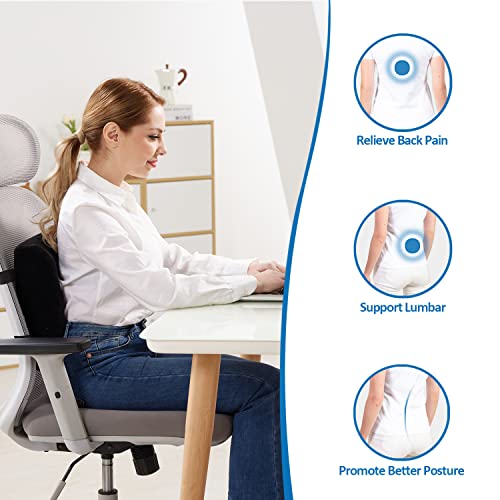  SAIREIDER Comfortable Lumbar Support Pillow For Office Chair, Memory Foam Back Support Pillows For Car、Gaming Chair、 Home Chair, Back Pain Relief Improve Posture, Double Adjustable Straps(Black)