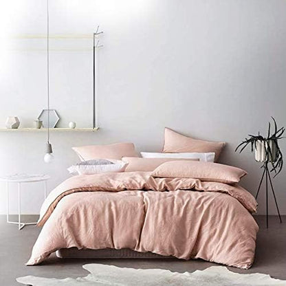  Washed Cotton Chambray Duvet Cover Solid Color Casual Modern Style Bedding Set Relaxed Soft Feel Natural Wrinkled Look (Queen, Charcoal)