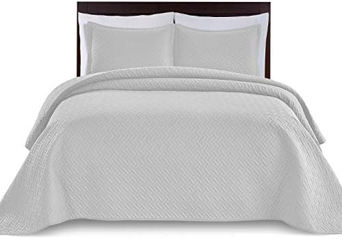  Bedding Oversize Lightweight 3 Piece Coverlet Set (Light Gray/Weaving, Queen)