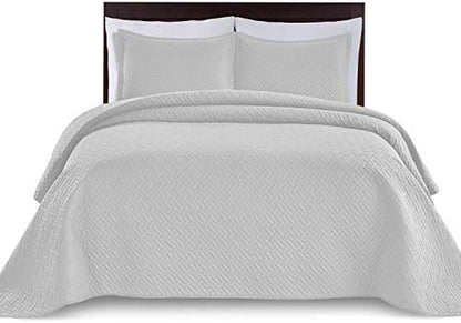  Bedding Oversize Lightweight 3 Piece Coverlet Set (Light Gray/Weaving, Queen)
